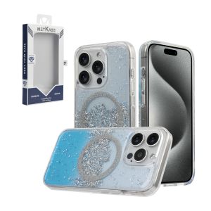 For iPhone 15 Pro METKASE GLITTER Transparet [MAGNETIC CIRCLE] Shockproof Hybrid - Blue