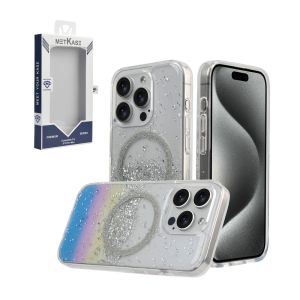 For iPhone 15 Pro METKASE GLITTER Transparet [MAGNETIC CIRCLE] Shockproof Hybrid - Colorful