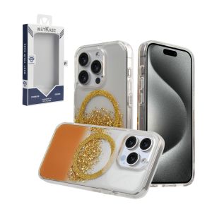 For iPhone 15 Pro METKASE GLITTER Transparet [MAGNETIC CIRCLE] Shockproof Hybrid - Orange