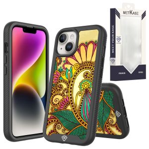 For iPhone 14 PRO MAX 6.7" METKASE Premium Exotic Design Hybrid Case in Slide-Out Package - Antique Flower