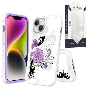 For iPhone 14 PRO MAX 6.7" METKASE Premium Exotic Design Hybrid Case in Slide-Out Package - Purple Lily