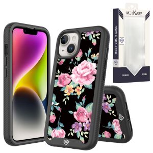 For iPhone 14 PRO MAX 6.7" METKASE Premium Exotic Design Hybrid Case in Slide-Out Package - Tropical Romantic Colorful Roses Floral
