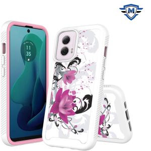 For Motorola Moto G 5G 2024 METKASE Premium Exotic Design Hybrid Case in Slide-Out Package - Rose Pink Floral