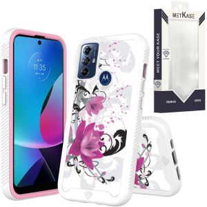 For Motorola Moto G Play 2023 METKASE Premium Exotic Design Hybrid Case in Slide-Out Package - Rose Pink Floral