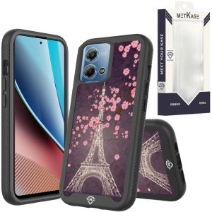 For Motorola G Stylus 5G 2023 METKASE Premium Exotic Design Hybrid Case in Slide-Out Package - Dark Grunge Eiffel Tower Paris Sakura Flowers