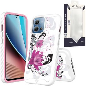 For Motorola G Stylus 5G 2023 METKASE Premium Exotic Design Hybrid Case in Slide-Out Package - Rose Pink Floral