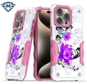 For iPhone 15 METKASE Premium Exquisite Design Hybrid in Slide-Out Package - Rose Pink Floral