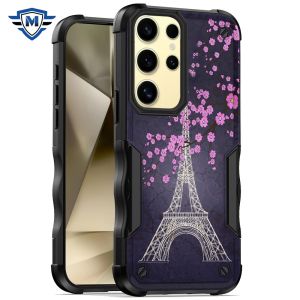 For Samsung Galaxy s24 Ultra METKASE Premium Exquisite Design Hybrid in Slide-Out Package - Dark Grunge Eiffel Tower Paris Sakura Flowers