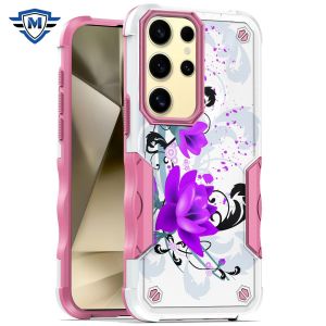 For Samsung Galaxy s24 METKASE Premium Exquisite Design Hybrid in Slide-Out Package - Rose Pink Floral