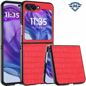 For Motorola Razr 2025 2024 METKASE PU Vegan Leather Premium Hard Snap On Case Cover in Slide-Out Package - Red