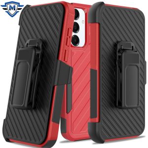 METKASE For Samsung Galaxy A36 Noble lined shockproof dual layer hybrid with Holster - Red/Black