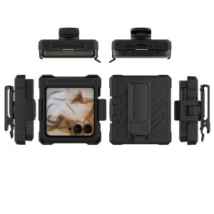 [METKASE] For Motorola Razr 2025 2024 Noble lined shockproof dual layer hybrid With Holster - Black/Black