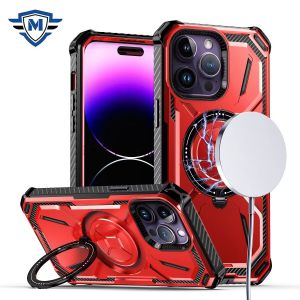 For iPhone 12/12 PRO METKASE Magnetic Ring Stand Premium Ultra Rugged ShockProof Hybrid in Slide-Out Package -Red