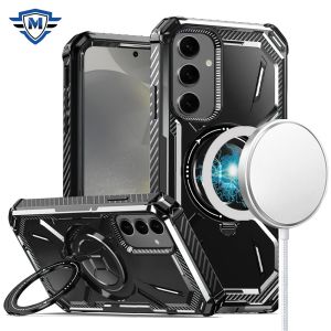 For Samsung Galaxy s24 METKASE Magnetic Ring Stand Premium Ultra Rugged ShockProof Hybrid in Slide-Out Package - Black