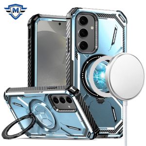 For Samsung Galaxy s24 Plus METKASE Magnetic Ring Stand Premium Ultra Rugged ShockProof Hybrid in Slide-Out Package - Light Blue