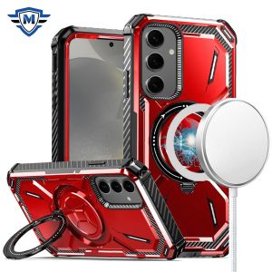 For Samsung Galaxy s24 METKASE Magnetic Ring Stand Premium Ultra Rugged ShockProof Hybrid in Slide-Out Package - Red