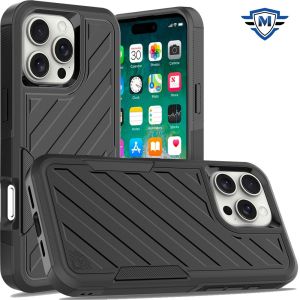 For iPhone 16 Pro Max 6.9 inch METKASE Noble lined shockproof dual layer hybrid in Slide-Out Package - Black/Black