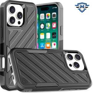 For iPhone 16 Pro Max 6.9 inch METKASE Noble lined shockproof dual layer hybrid in Slide-Out Package - Black/Grey