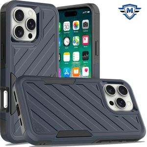 For iPhone 16 Pro Max 6.9 inch METKASE Noble lined shockproof dual layer hybrid in Slide-Out Package - Blue/Black
