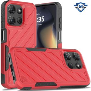 [METKASE] For Motorola Edge 2025 Noble lined shockproof dual layer hybrid - Red/Black