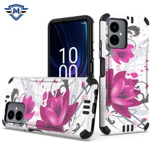 For Boost Celero SC 5g 2024 METKASE Strong Tough Metallic Design Hybrid in Slide-Out Package - Rose Pink Floral