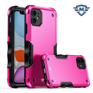 For iPhone 11 METKASE Exquisite Tough Shockproof Hybrid in Slide-Out Package - Hot Pink/Black