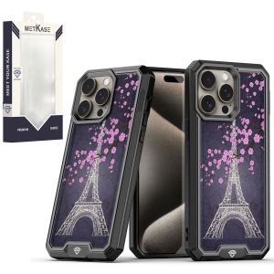 For Motorola G Stylus 5G 2023 METKASE Premium RANK Design Fused Hybrid in Slide-Out Package - Dark Grunge Eiffel Tower Paris Sakura Flowers