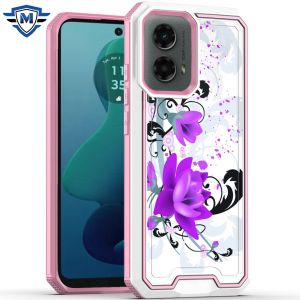 For Motorola Moto G 5G 2024 METKASE Premium RANK Design Fused Hybrid in Slide-Out Package - Rose Pink Floral
