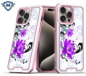 For iPhone 14 PRO MAX 6.7" METKASE Premium RANK Design Fused Hybrid in Slide-Out Package - Rose Pink Floral