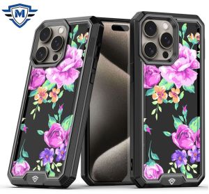 For iP15 Pro Max METKASE Premium RANK Design Fused Hybrid in Slide-Out Package - Tropical Romantic Colorful Roses Floral