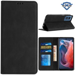 For Motorola Moto G Play 2024 METKASE Wallet PU Vegan Leather ID Card Money Holder with Magnetic Closure in Slide-Out Package - Black