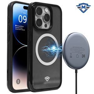 For iPhone 15 Pro METKASE Basic Transparent [Magnetic Circle] Premium Hybrid - Transparent + Black