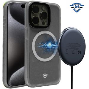 For iPhone 15 Pro METKASE Basic Transparent [Magnetic Circle] Premium Hybrid - Black with Glitter