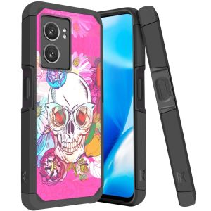 For OnePlus N300 5G Tough Strong Hybrid (Magnet Mount Friendly) Case Cover - Skull Floral