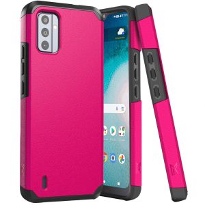 For Nokia C210 Tough Strong MetKase Hybrid (Magnet Mount Friendly) Case Cover - Hot Pink
