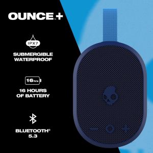 Skullcandy Ounce+ Wireless Bluetooth Speaker - IPX7 Waterproof Mini Portable Speaker with 16 Hour Battery, True Wireless Stereo, and Ballistic Nylon Carry Strap - BLUE