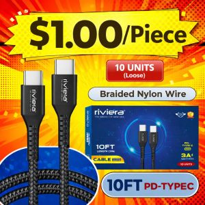 10FT Fast Charging Cable [Type C - Type C (PD)] Nylon Braided - Black