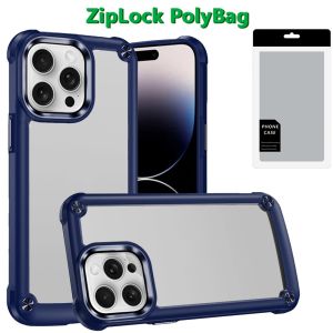 [PolyBag] For iPhone 14 Pro Max Ultimate CaseX Transparent Hybrid Case with Metal Buttons And Camera Edges - Blue