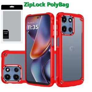 [PolyBag] For Motorola Moto G 5G 2025 Ultimate CaseX Transparent Hybrid Case with Metal Buttons And Camera Edges - Red