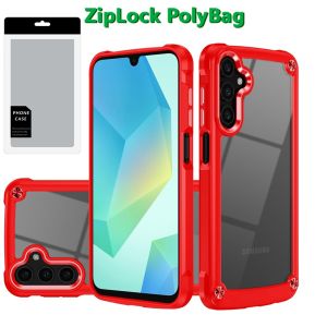 [PolyBag] For Samsung A16 5G Ultimate CaseX Transparent Hybrid Case with Metal Buttons And Camera Edges - Red