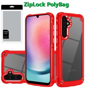 [PolyBag] For Samsung Galaxy A26 Ultimate CaseX Transparent Hybrid Case with Metal Buttons And Camera Edges - Red