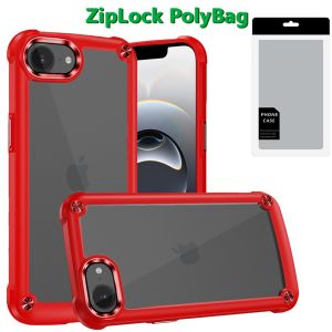 [PolyBag] For iPhone 16E (E edition) / SE4 (2025) Ultimate CaseX Transparent Hybrid Case with Metal Buttons And Camera Edges - Red