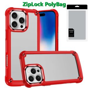 [PolyBag] For iPhone 16 Pro 6.3 inch Ultimate CaseX Transparent Hybrid Case with Metal Buttons And Camera Edges - Red