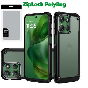 [PolyBag] For Motorola Moto G Power 5G 2025 Ultimate CaseX Transparent Hybrid Case with Metal Buttons And Camera Edges - Black