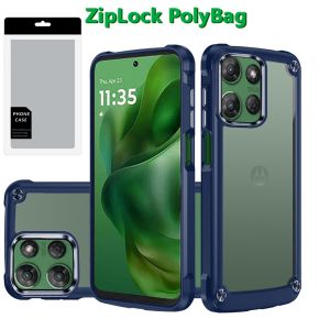 [PolyBag] For Motorola Moto G Power 5G 2025 Ultimate CaseX Transparent Hybrid Case with Metal Buttons And Camera Edges - Blue