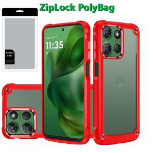 [PolyBag] For Motorola Moto G Power 5G 2025 Ultimate CaseX Transparent Hybrid Case with Metal Buttons And Camera Edges - Red