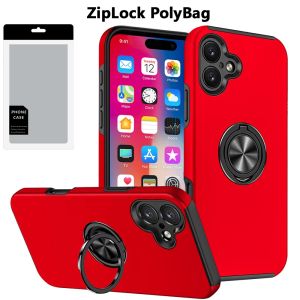 [PolyBag] For iPhone 16 6.1 inch CHIEF Oil Painted Magnetic Ring Stand Hybrid - Red