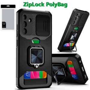 [PolyBag] For Samsung Galaxy A26 Multi-Functional Card Magnetic Ring Stand Hybrid Camera - Black