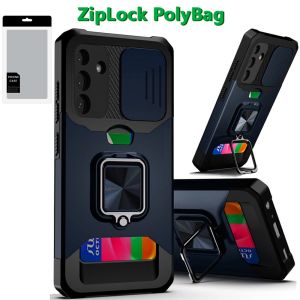 [PolyBag] For Samsung Galaxy A26 Multi-Functional Card Magnetic Ring Stand Hybrid Camera - Blue