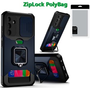 [PolyBag] For Samsung Galaxy A36 Multi-Functional Card Magnetic Ring Stand Hybrid Camera - Blue